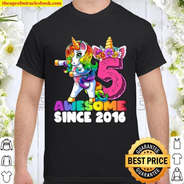 Awesome Since 2016 Flossing Unicorn 5Th Birthday Gift Girls Shirt