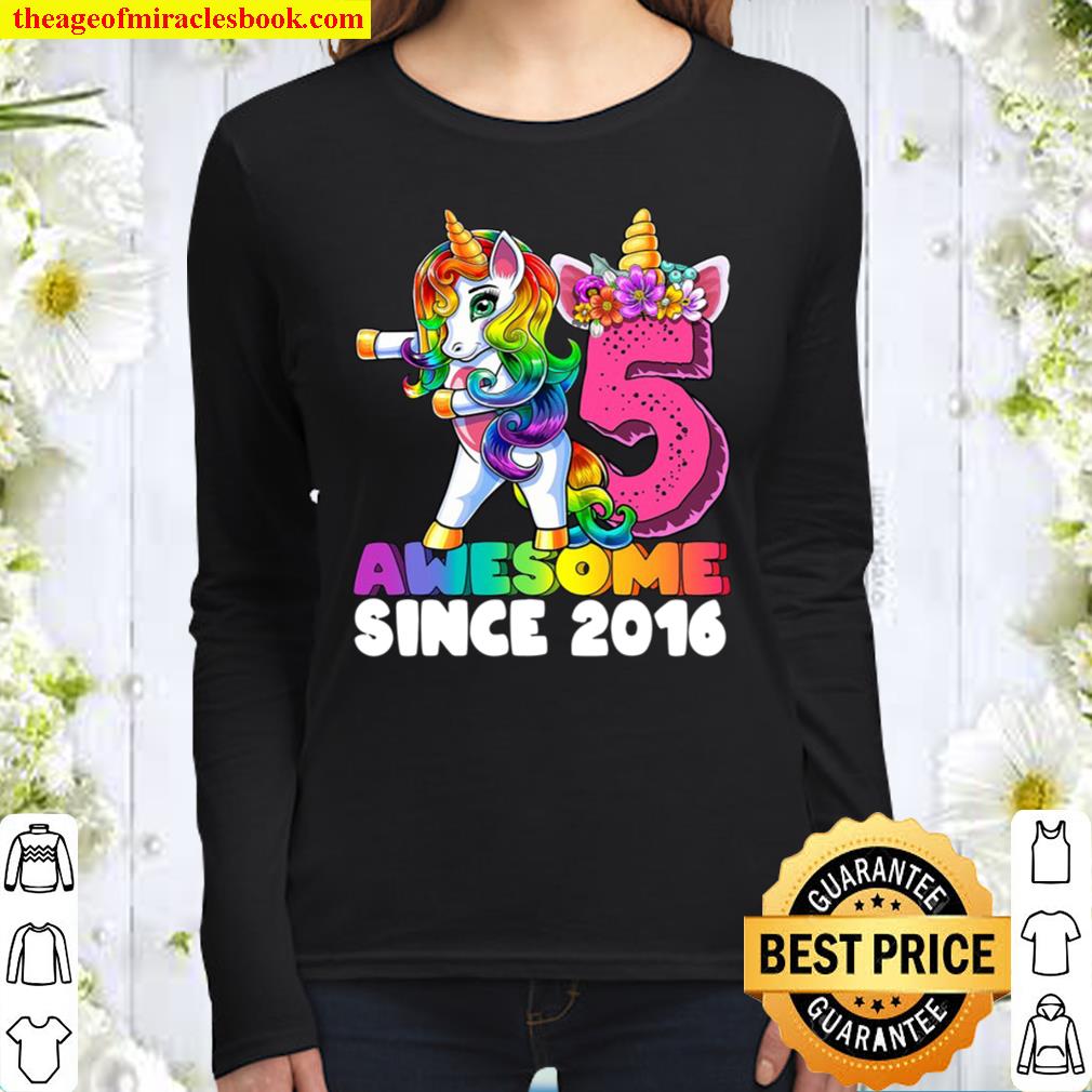 Awesome Since 2016 Flossing Unicorn 5Th Birthday Gift Girls Women Long Sleeved
