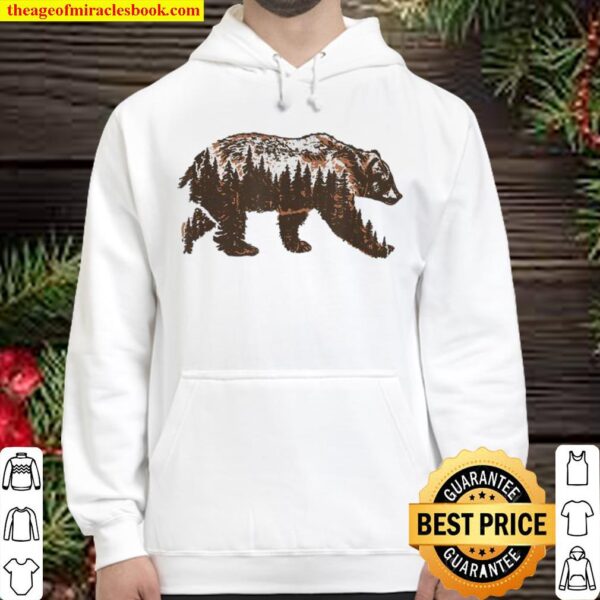 Bear of a Forest Vintage Grizzly _ Trees Illustration Nature Hoodie
