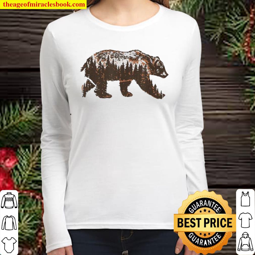 Bear of a Forest Vintage Grizzly _ Trees Illustration Nature Women Long Sleeved