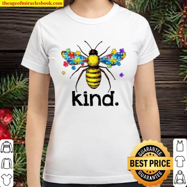 Bee Kind Puzzle Pieces Autistic Support Autism Awareness Classic Women T-Shirt