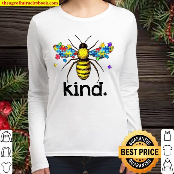 Bee Kind Puzzle Pieces Autistic Support Autism Awareness Women Long Sleeved