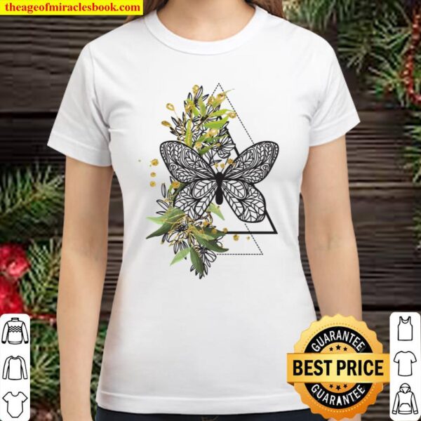Boho Butterfly Feather Ethnic Tribal Native American Hippie Classic Women T-Shirt