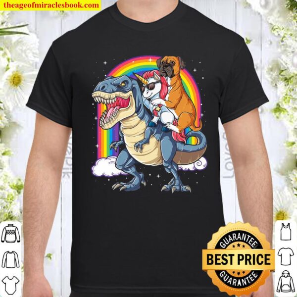 Boxer Unicorn Riding Dinosaur T Rex Girls Kids Boys Rainbow Shirt