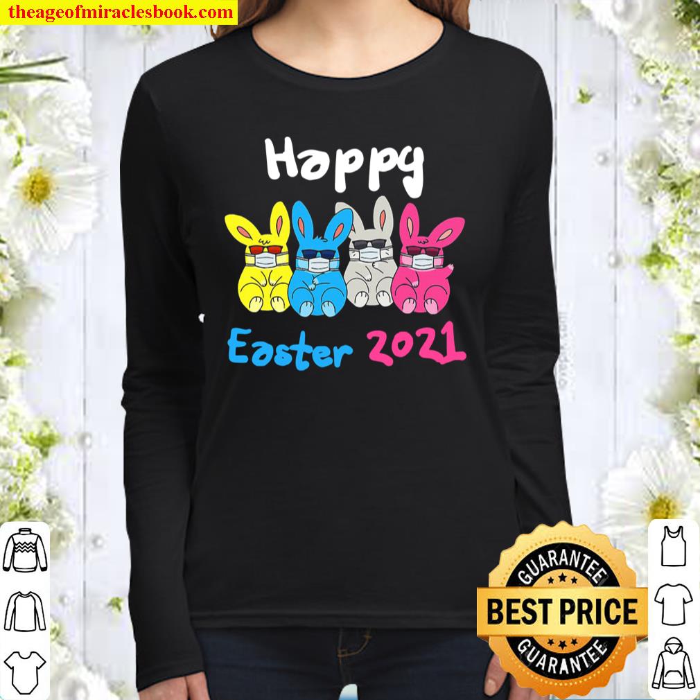 Bunny In Face Mask Sunglasses Happy Easter 2021 Quarantine Women Long Sleeved