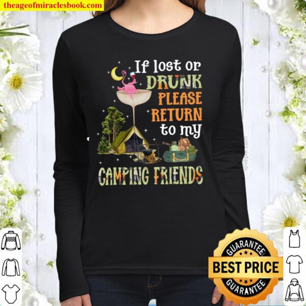 Camping Wine Flamingo If lost or drunk Women Long Sleeved
