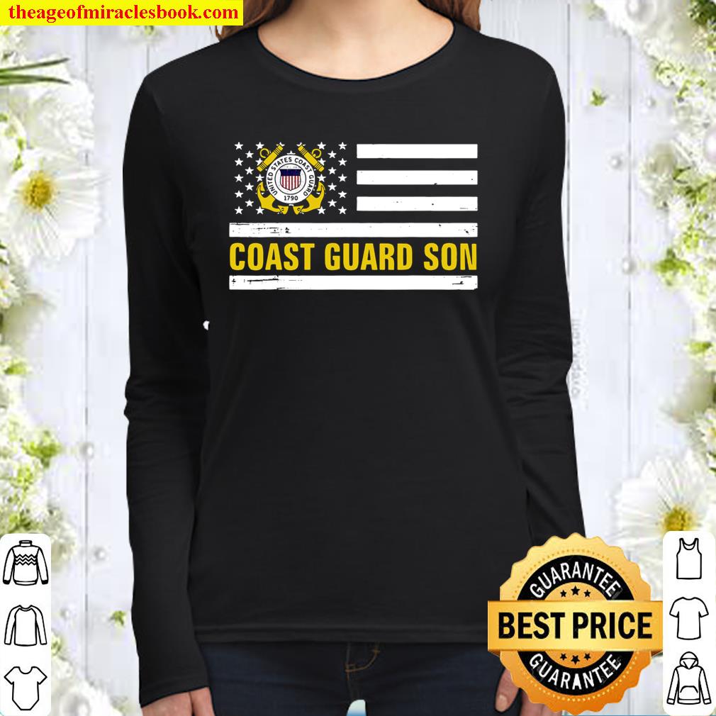 Coast Guard Son With American Flag For Veteran Day Women Long Sleeved