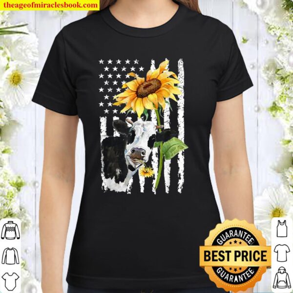 Cow Usa Flag Sunflower Cow Classic Women T-Shirt
