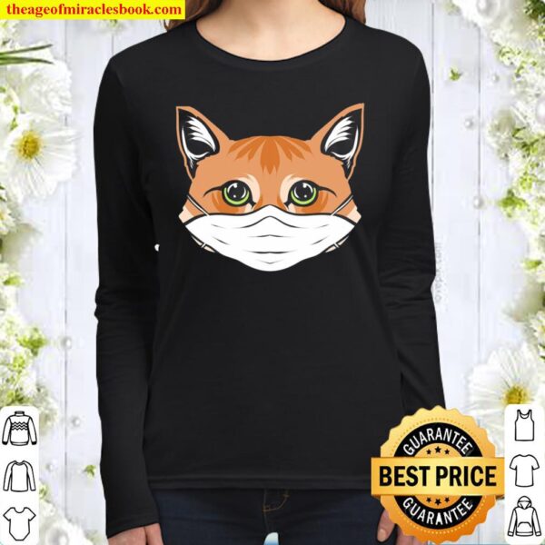 Cute Cat Lover Kitty With Face Mask Gift Social Distancing Women Long Sleeved