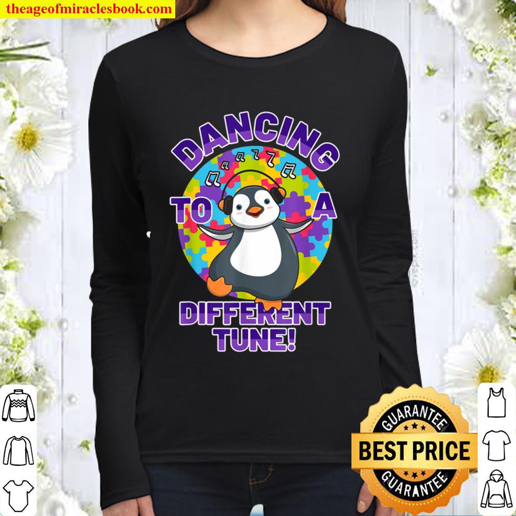 Dancing to a Different Tune Autism Awareness Penguin Women Long Sleeved