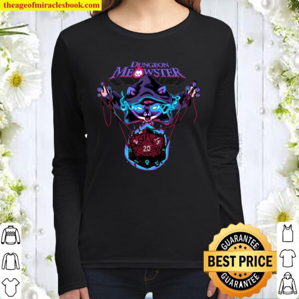 Dungeon Meowster Funny Nerdy Gamer Cat D20 Tabletop Rpg Women Long Sleeved