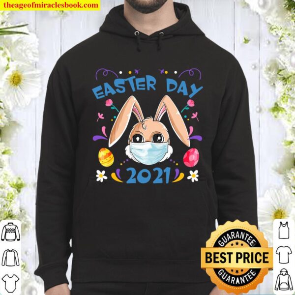 Easter Day 2021 Bunny Rabbit Face Wearing Mask Gift Womens Hoodie