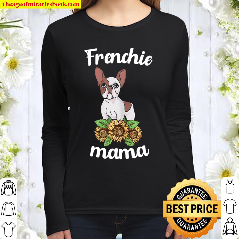 Frenchie Mama Sunflower Leopard French Bulldog Mom Fun Women Long Sleeved