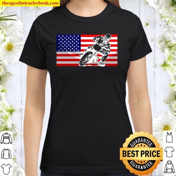 Funny American Flat Track Motorcycle Cool Bike Rider Classic Women T-Shirt