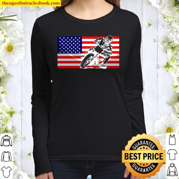 Funny American Flat Track Motorcycle Cool Bike Rider Women Long Sleeved