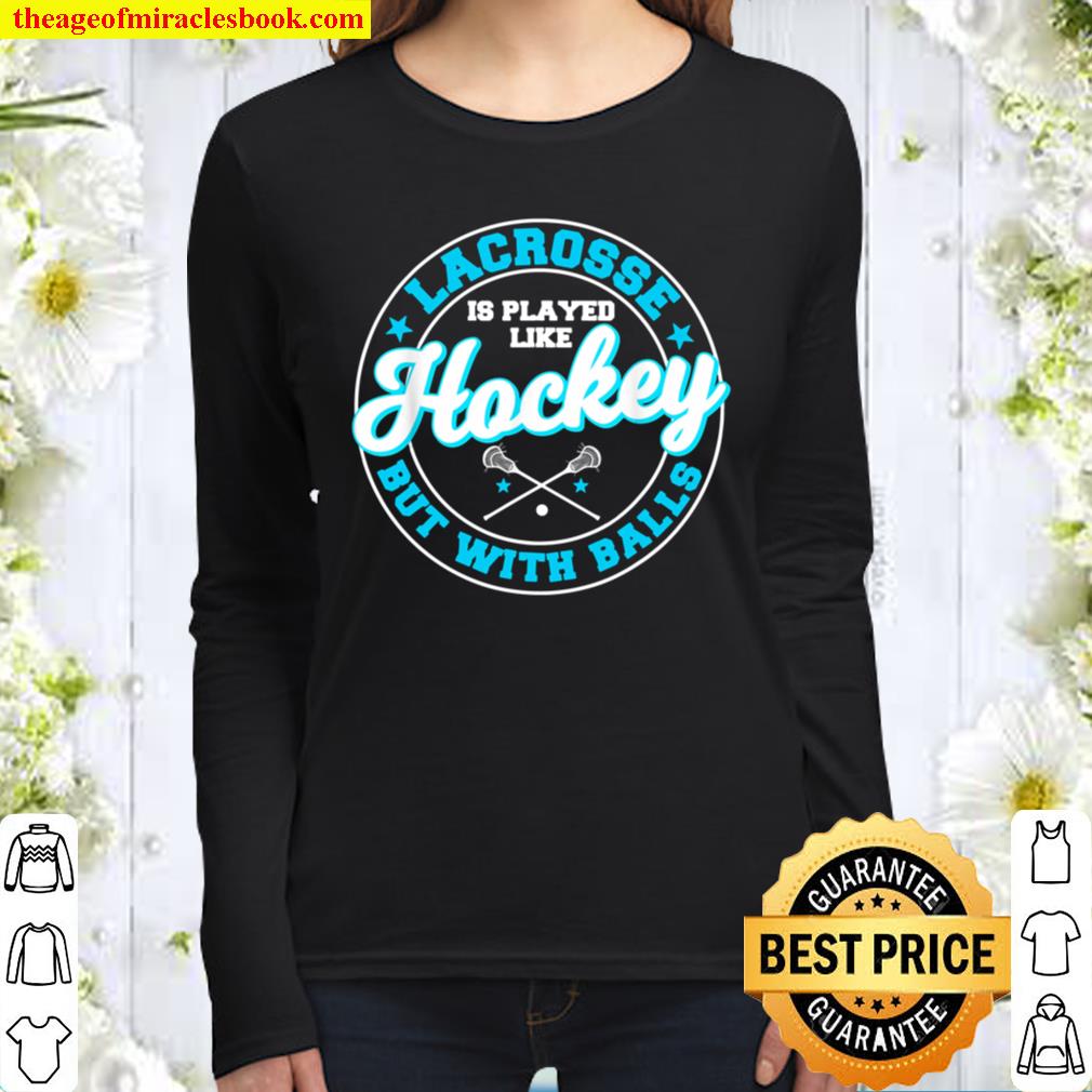 Funny Lacrosse Sports Themed, Hockey with Balls Women Long Sleeved