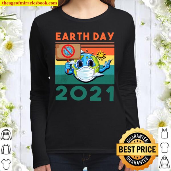 Funny Planet Earth Wearing Mask Earth Day 2021 Ver2 Women Long Sleeved