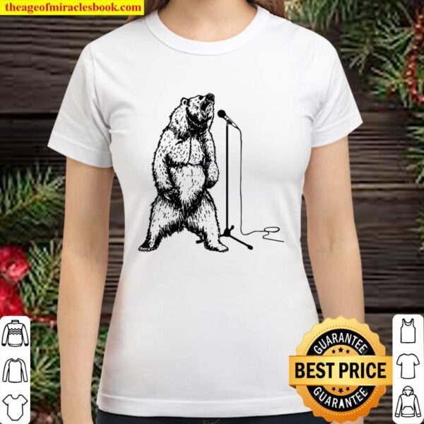 Funny Singing Grizzly Bear Roar Rock Music Classic Women T-Shirt
