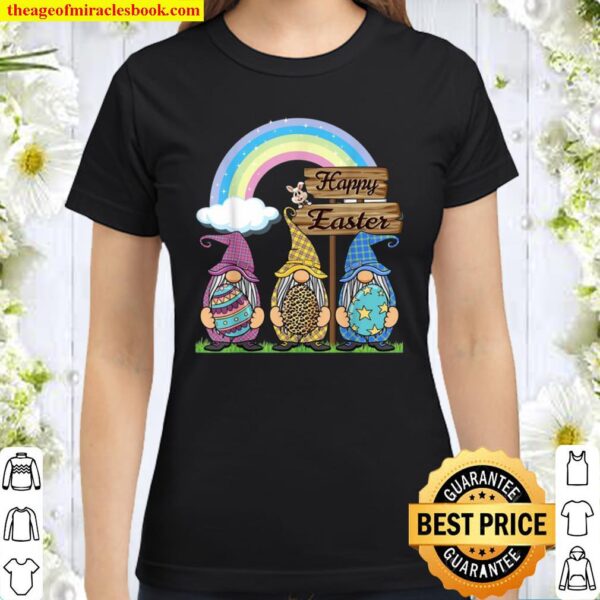 Gnome Easter Shirt Leopard Print Easter Eggn Girls Classic Women T-Shirt