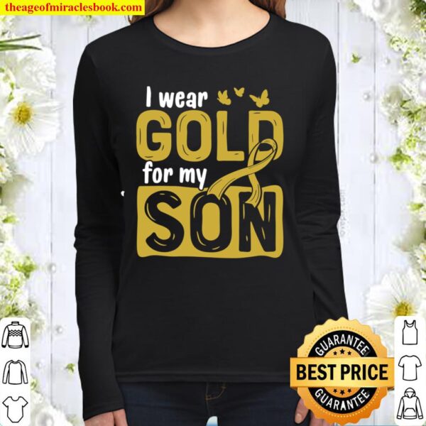 Gold for My Son Childhood Cancer Awareness Ribbon Women Long Sleeved