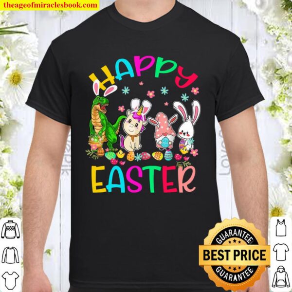 Happy Easter Bunny Trex Unicorn Gnomes Matching Shirt