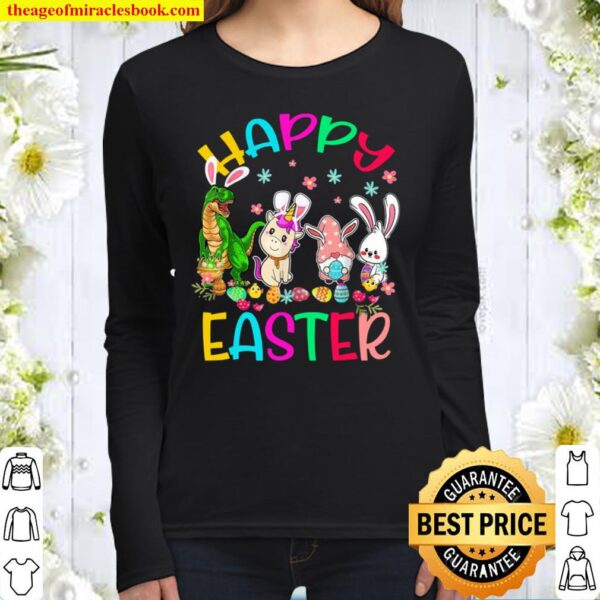 Happy Easter Bunny Trex Unicorn Gnomes Matching Women Long Sleeved