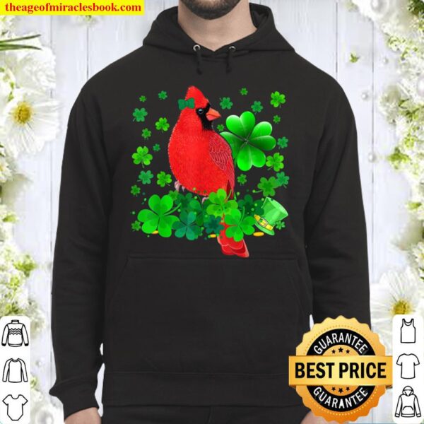 Happy St Patrick_s Day Cardinal Bird With Shamrocks Lover Hoodie