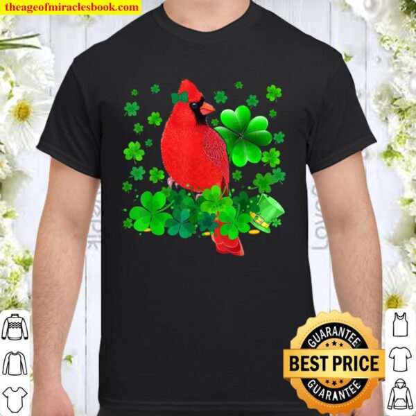 Happy St Patrick_s Day Cardinal Bird With Shamrocks Lover Shirt