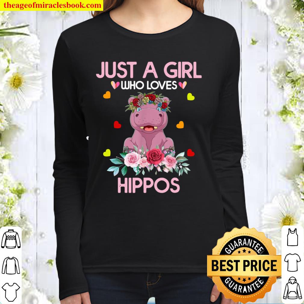 Hippopotamus Shirt Just A Girl Who Loves Hippos Women Long Sleeved