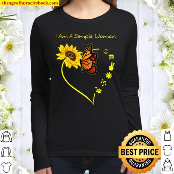 I Am A Simple Woman I Love Peace Camping Flower Music Dog Women Long Sleeved