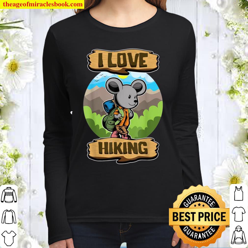 I Love Hiking Hiker Animals Cute Wanderer Mouse Women Long Sleeved