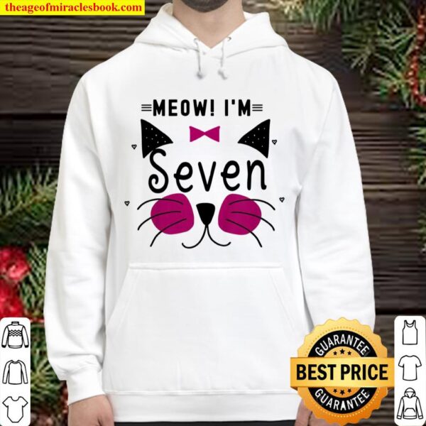 Kids 7th Birthday Kitty Girl Shirt Cat Meow I’m Seven Toddler Hoodie