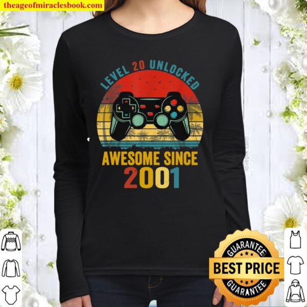 Level 20 Unlocked Awesome Since 2001 Video Game 20th Bday Women Long Sleeved