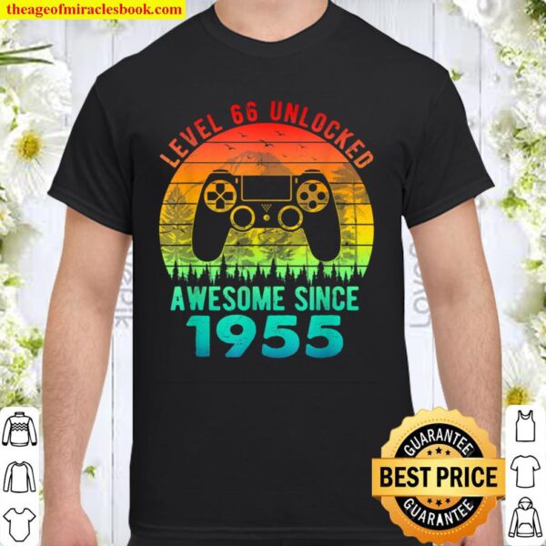 Level 66 Unlocked Awesome Since 1955 Video Game 66th Bday Shirt