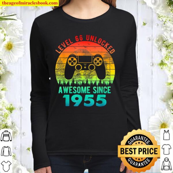 Level 66 Unlocked Awesome Since 1955 Video Game 66th Bday Women Long Sleeved