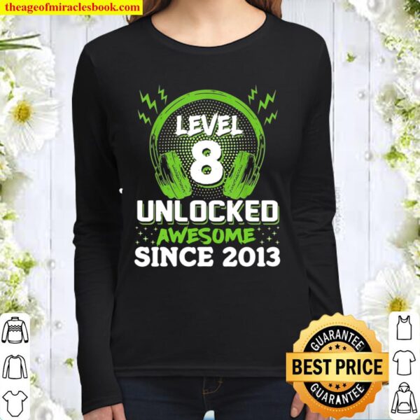 Level 8 Unlocked Video Game Awesome 2013 8 Years Old Women Long Sleeved