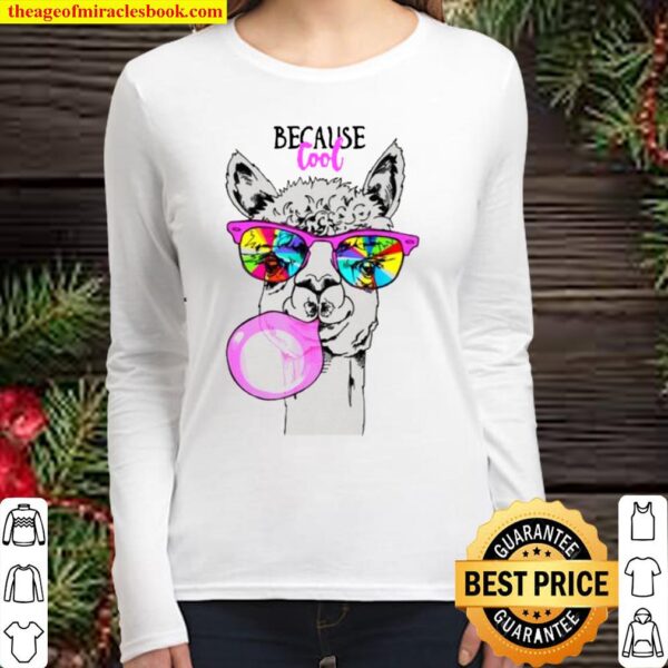 Llama in a rainbow glasses pink bubble gum Women Long Sleeved