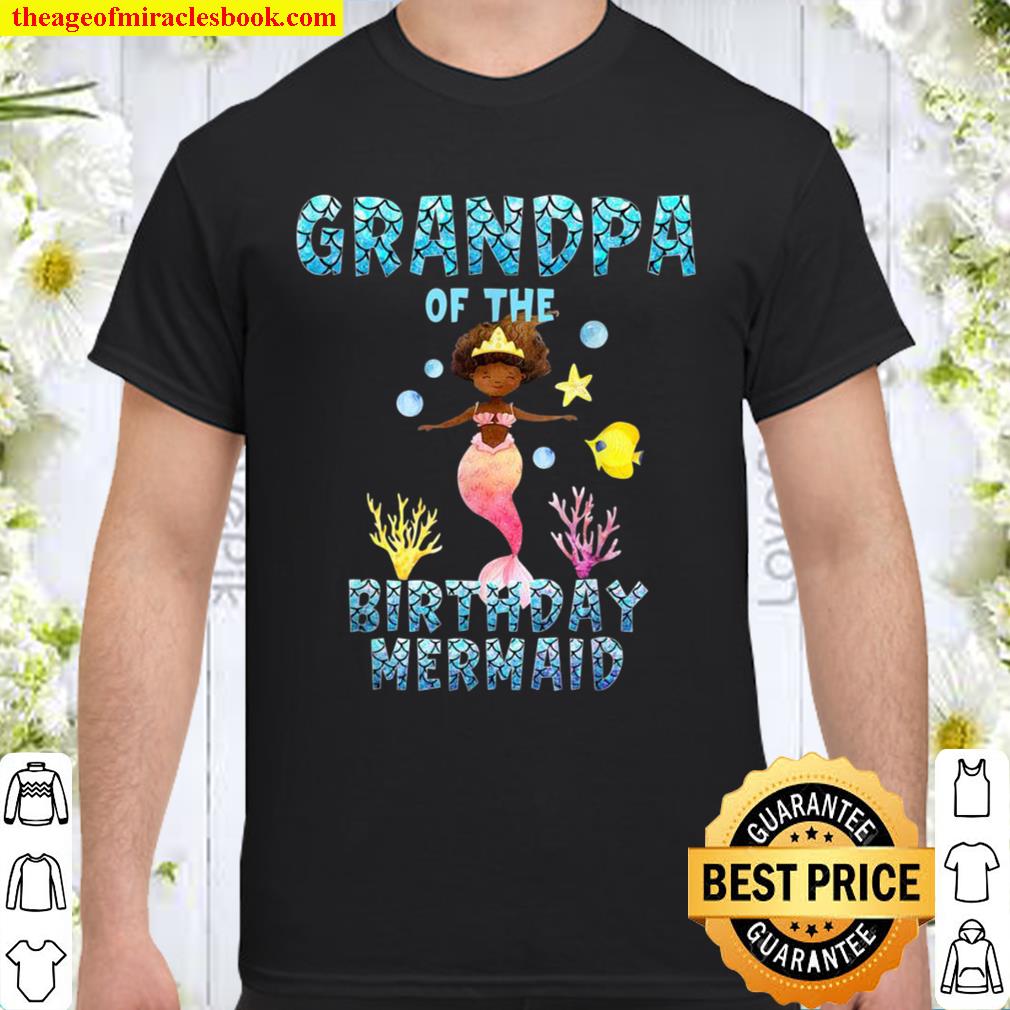 Mens Grandpa Of The Birthday Mermaid African American Mermaid Shirt