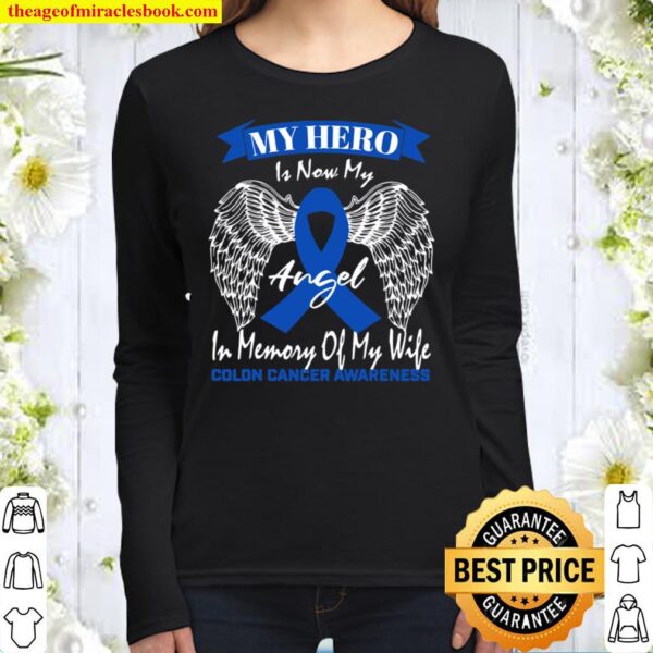 Mens Wear Blue Ribbon In Memory Of My Wife Colon Cancer Awareness Women Long Sleeved