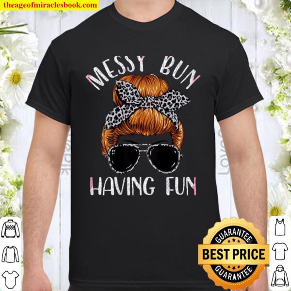 Messy Bun Having Fun Cool Lady Bun Hair Leopard Plaid Shirt