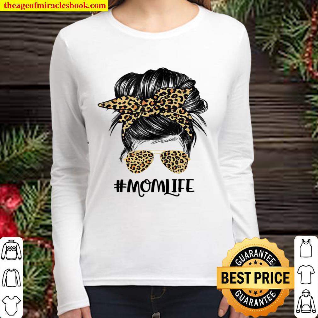 Mom Life Messy Hair Bun Leopard Mother’s Day Women Long Sleeved