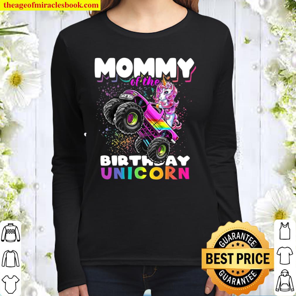 Mommy of the Birthday Unicorn Monster Truck Matching Family Women Long Sleeved