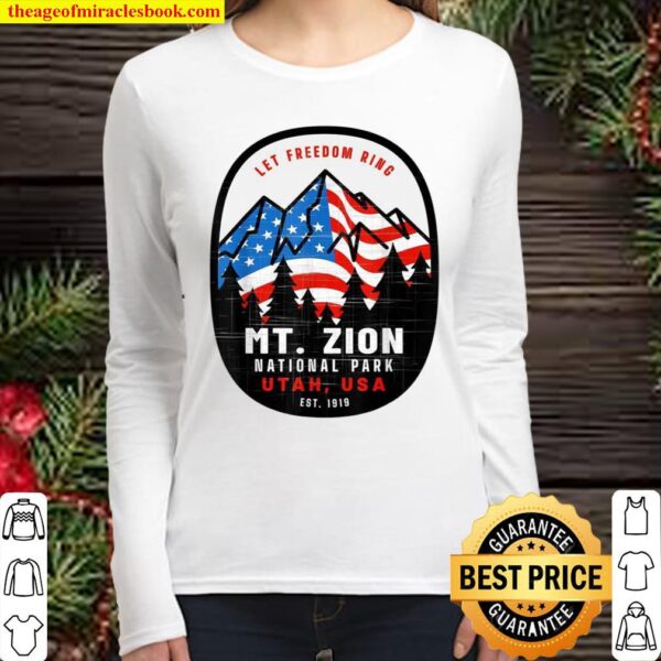 Mt. Zion National Park Patriotic 4th of July Vacation Retro Women Long Sleeved