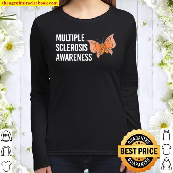 Multiple Sclerosis Awareness Butterfly Ribbon World MS Day Women Long Sleeved