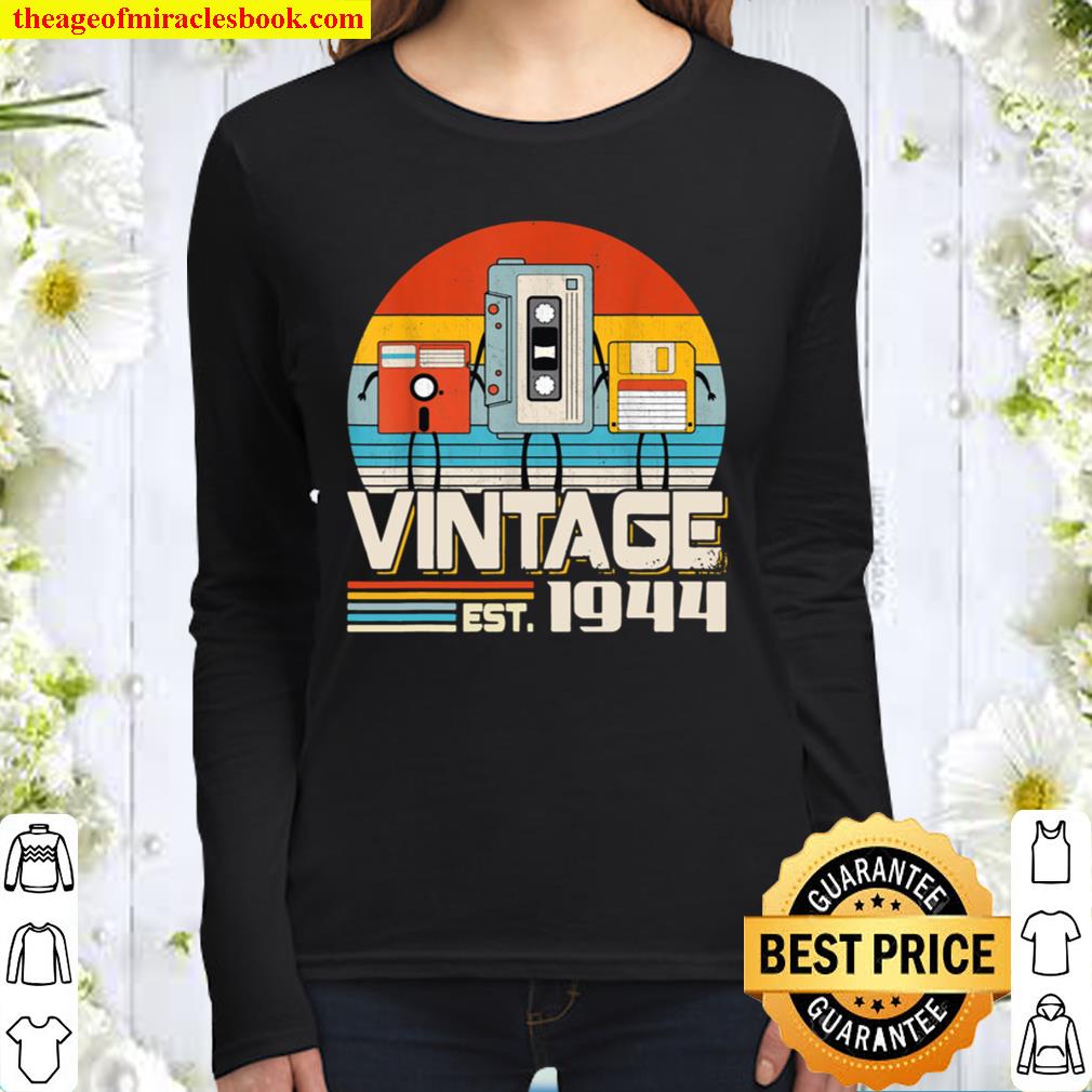 Music Tech Retro Vintage 77th Birthday 77 Years Old Women Long Sleeved