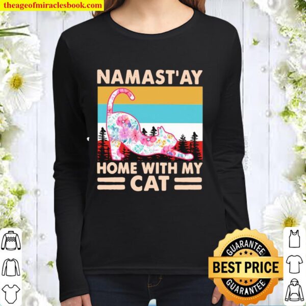 Namast’ay Home With My Cat Vintage Women Long Sleeved
