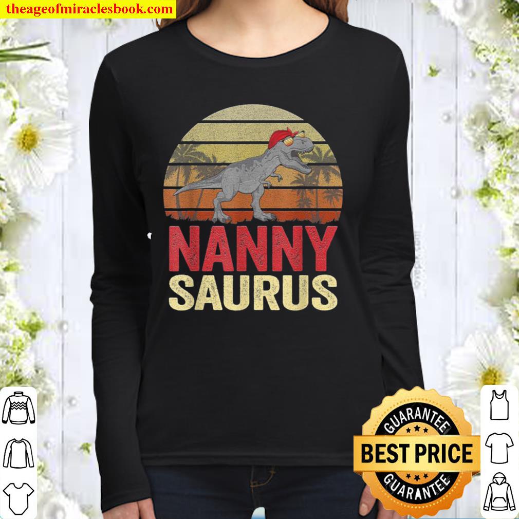 Nannysaurus T Rex Dinosaur Nanny Saurus Family Matching Women Long Sleeved
