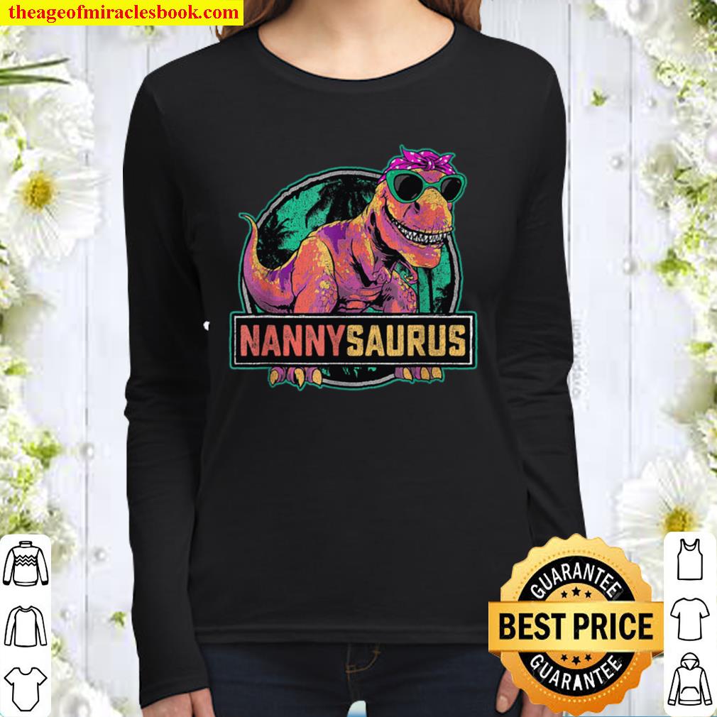 Nannysaurus T Rex Dinosaur Nanny Saurus Family Matching Women Long Sleeved