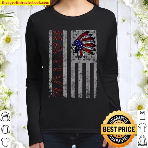 Native American Day Vintage Flag USA Women Long Sleeved