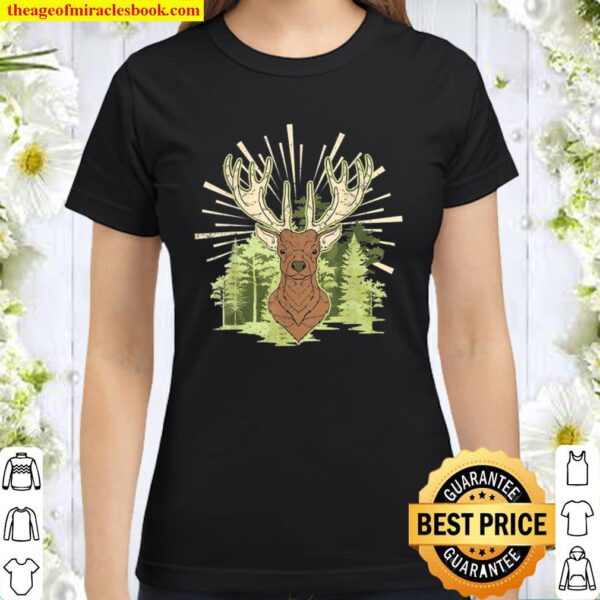 Nature Wildlife Animal Deer Antlers Woodland Forest Deer Classic Women T-Shirt